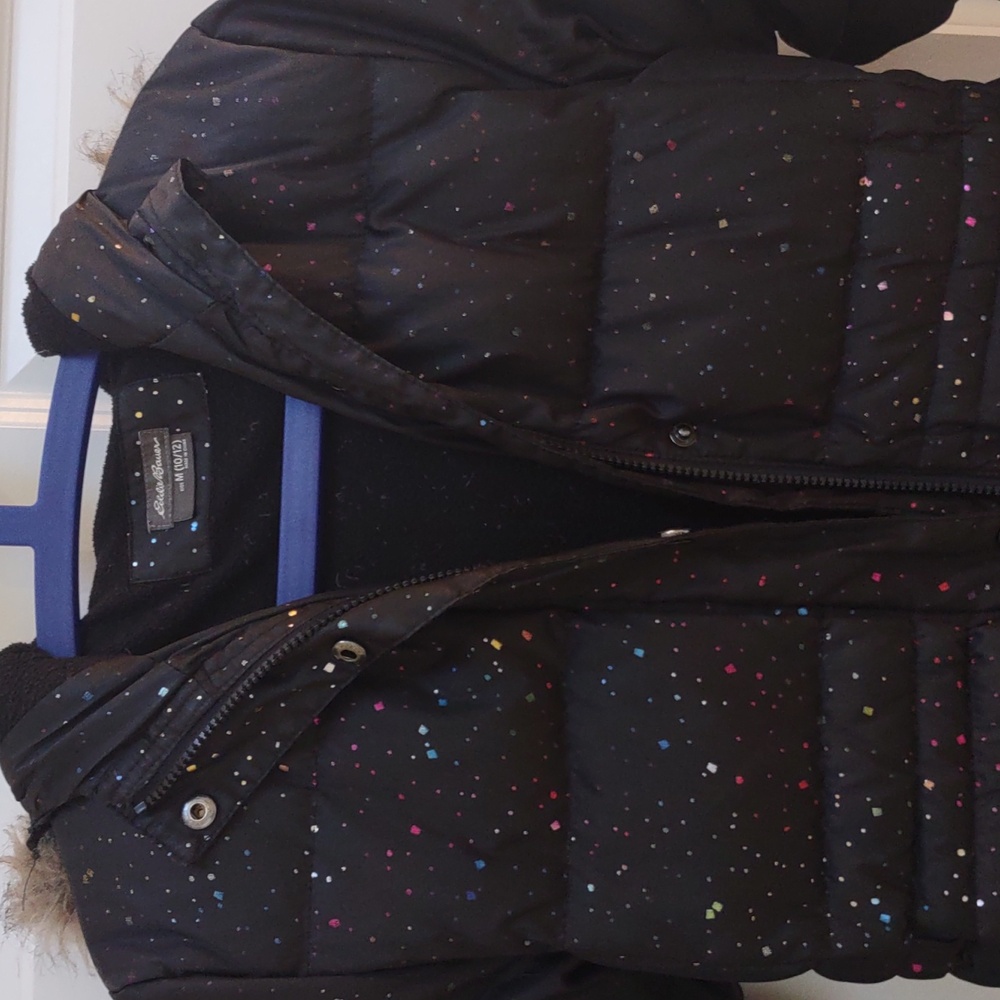 Like New/Great Condition Eddie Bauer Kids Black Down Jacket w/ Colorful Speckles
